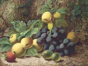 Still life of grapes, apples, gooseberries and a strawberry by Oliver Clare