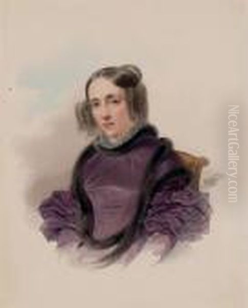 Portrait Of A Woman In A Violet Dress - view 1