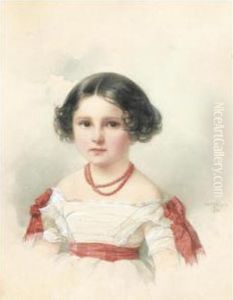 Portrait Of A Young Girl With A Red Necklace by Fritz Thaulow