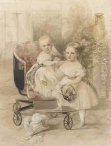 Two Children Seated On A Perambulator Two Children Seated On A Perambulator