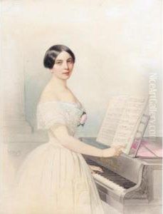 Portrait Of A Lady By A Piano by Fritz Thaulow