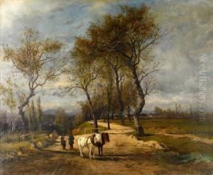 Landskap Med Hastar Och Figurer by Michael Haubtmann
