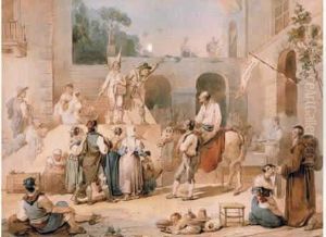 Theatre De Rue En Italie by Antoinette Cecile Hortense Lescot Haudebourt