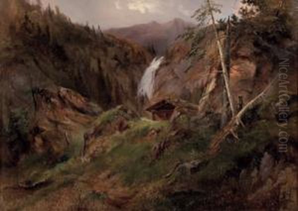Wasserfall Mit Berghutte - view 1