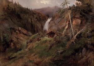 Wasserfall Mit Berghutte