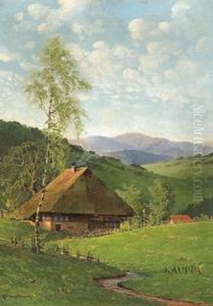 Idyllische Sommerliche
Schwarzwaldlandschaft Mit Kleinem Bachlauf Sowie Strohgedecktem
Bauernhaus - view 1