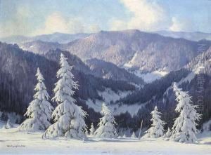 Hauptmann, Karl. A Wide Wintry Landscape by Karl Hauptmann