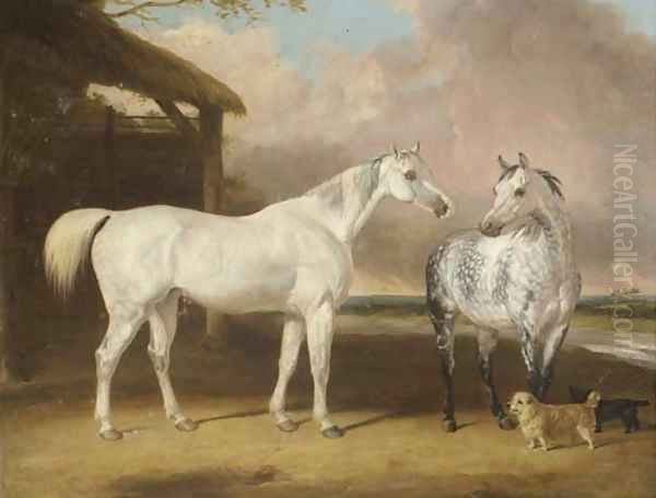 Hunters And Terriers By A Barn, In A River Landscape - view 1