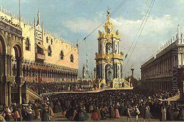 Venice- the Giovedi Grasso Festival in the Piazzetta, 1750s - view 1