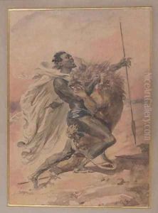 Struggle between a Warrior and a Lion by Alexandre-Marie Colin