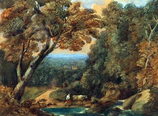 Herder And Cattle In Wooden Landscape - view 1