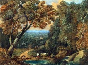 Herder And Cattle In Wooden Landscape