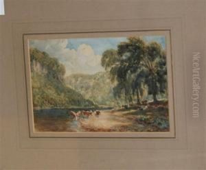 River Landscape With Cattle Watering