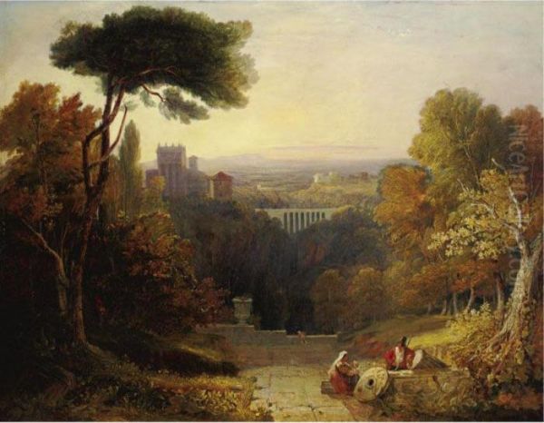 Italianate Landscape With Travelers Resting And A Castle Beyond - view 1
