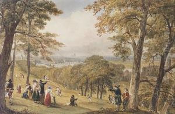 London From Greenwich Park With
The Old Royal Naval College To The Right, The Royal Observatory To The
Left And St. Paul's Cathedral On The Central Horizon - view 1