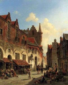 Morning In A Busy Market by Jacques Carabain