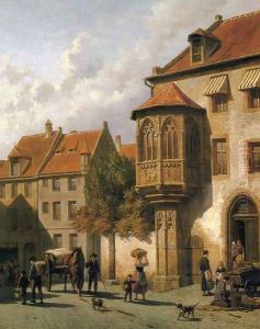 Figures in the Street of a Dutch Town by Jacques Carabain