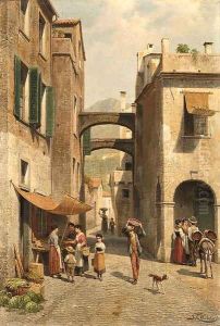 A sunny street scene by Jacques Carabain