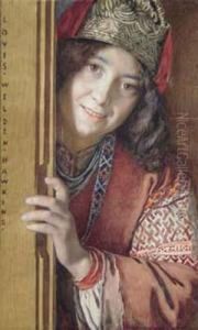 Jeune Femme Souriant Au Costume Medieval by Louis Welden Hawkins
