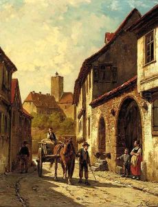 A horse and cart on a continental backstreet