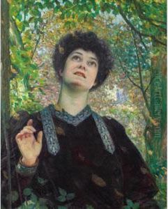 Portrait De Femme Regardant Vers
 Le Haut [, Portrait Of A Woman Looking Up, Oil On Canvas, Signed]