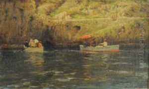 Couples In Victorian Dress In Boats On A River Couples In Victorian Dress In Boats On A River