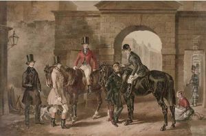 Leaving For The Hunt, Outside The South Gate Of Dublin Castle by Michael Angelo Hayes