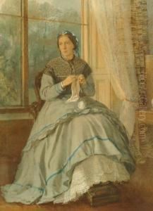 Knitting By The Window. by James Hayllar