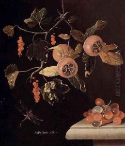 Still Life of Medlars, Redcurrants, Grapes and a Dragonfly, 1686 by Adriaen Coorte