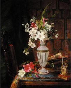Still Life Of Flowers With Books And A Matchstick Holder