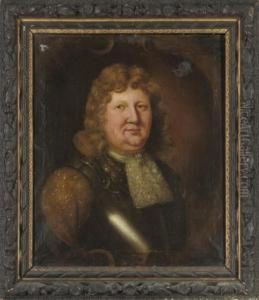 Portrait Of A Gentleman, 
Bust-length, In Armour With A Lace Cravat, In A Sculpted Cartouche