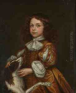 Portrait Of A Young Boy, 
Three-quarter-length, In Gold Costume And A White Lace Jabot, Petting A 
Spaniel
