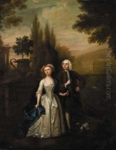A Lady And Gentleman In The Grounds Of A Country Villa