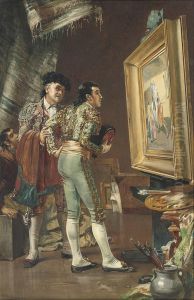 Two Matadors Discussing A Picture Of A Bullfight by John Haynes-Williams