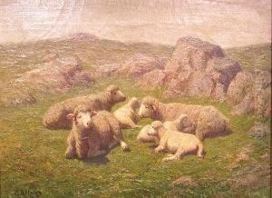 Sheep Resting On A Rocky Hillside by George Arthur Hays