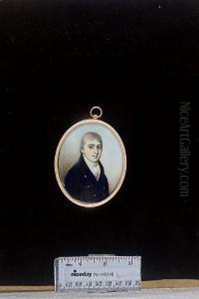 A Young Gentleman, Wearing Blue Coat With Black Collar, White Waistcoat And Cravat - view 1