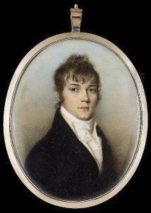 A Gentleman, Wearing Black Coat, Cream Waistcoat, Tied White Stock And Frilled Cravat by Thomas Hazlehurst