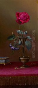 Red Rose And Heliotrope In A Vase (requited And Unrequited Love) by Martin Johnson Heade