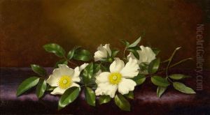 Cherokee Roses On A Purple Cloth by Martin Johnson Heade
