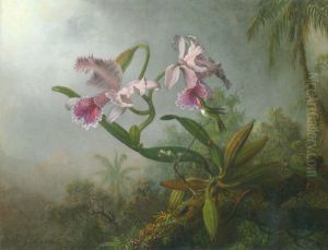 Pink Orchids And Hummingbird On A Twig by Martin Johnson Heade