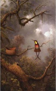 Crimson Topaz" Hummingbirds Nesting In A Tropical Forest by Martin Johnson Heade