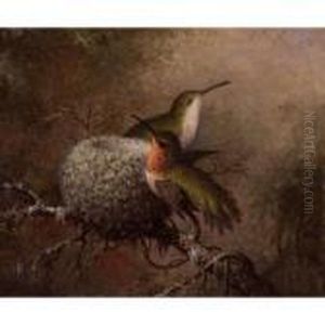 Two Ruby Throats By Their Nest by Martin Johnson Heade