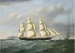 A Three Masted Ship Under Full
Sail Outward Bound From Liverpool Off Holyhead And The South Stack by Joseph Heard