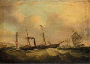 The Departing Paddle Steamer Victoria Off The Perch Rock Fort And Lighthouse, Liverpool