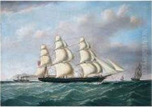 A Three-masted Schooner Outward Bound From Liverpool Off Holyhead And South Stack by Joseph Heard