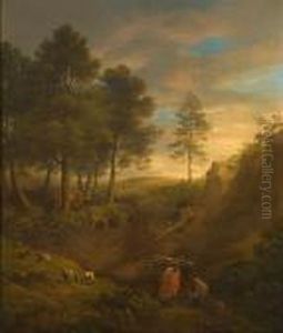 Firewood Gatherers With Sheep And Cows