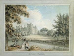 Elegant Figures Rowing On The River Wear Before Lumley Castle, County Durham
