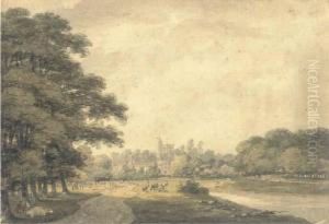 Thames Landscape With A Church Tower In The Distance by Thomas Hearne