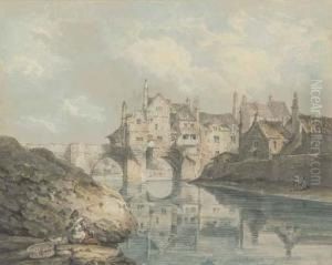 Elvet Bridge, Durham, With A Washerwoman In The Foreground by Thomas Hearne