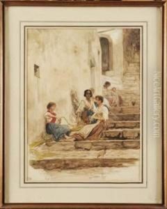 Paysannes Italiennes Tressant Des Cordages by Ernest Hebert